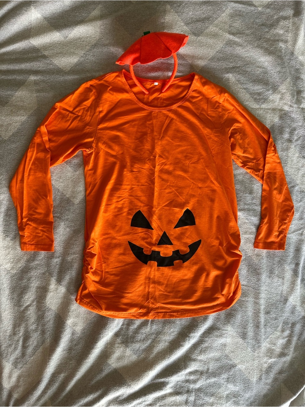 Women’s Maternity Orange Pumpkin Jack-o'-Lantern Costume Shirt with Hat Large